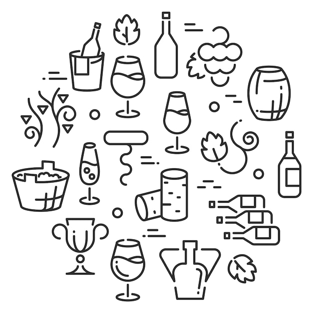 Vector wine linear icon set alcohol drinking concept