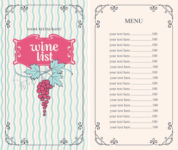 wine list menu with grape vine