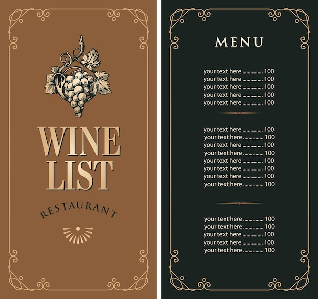 wine list menu with price list
