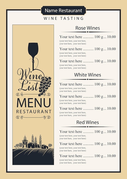 wine list menu with prices