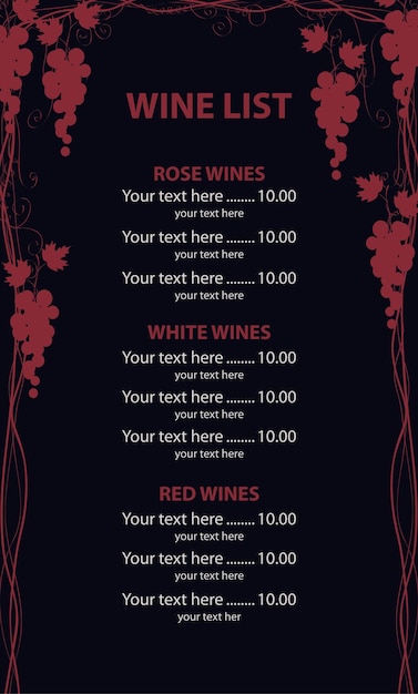 Wine list menu