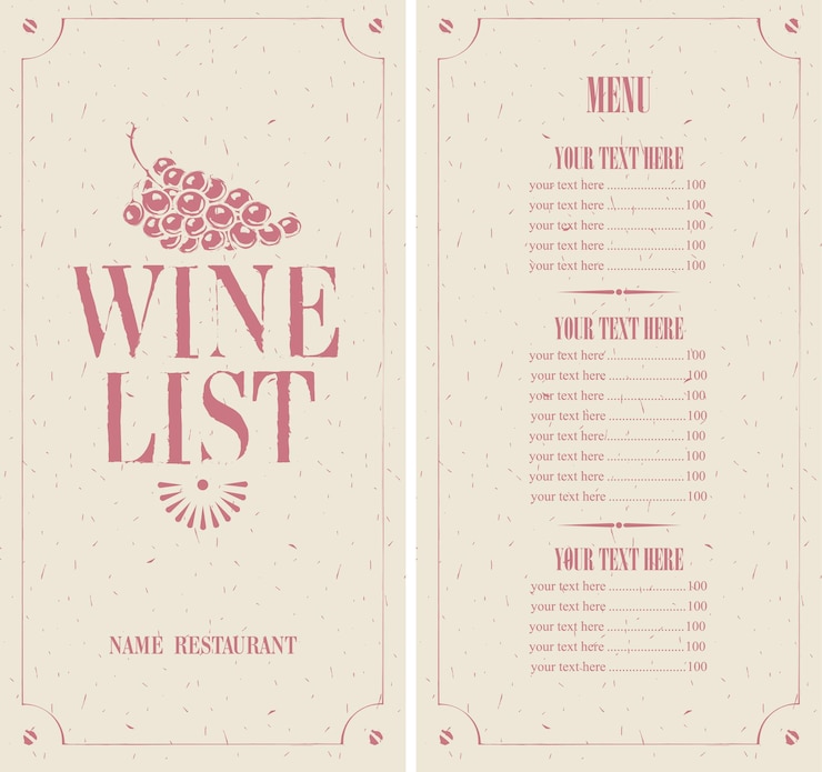 Vector wine list menu