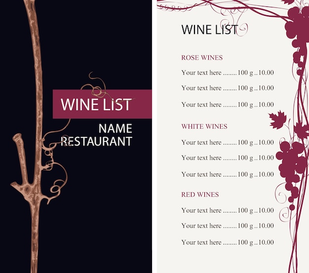 Vector wine list menu