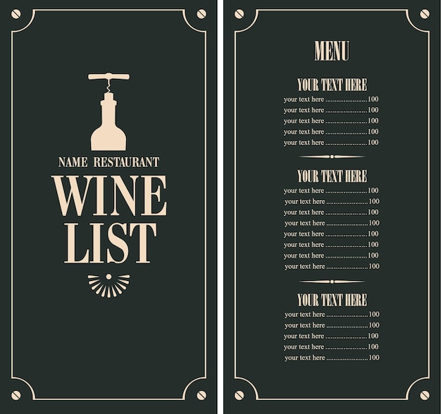 Vector wine list with bottle and prices