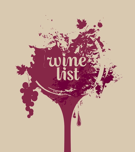 Vector wine list with glass and grapes