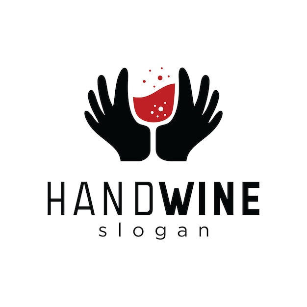 Idea di design del logo del vino con bicchiere di vino in mano