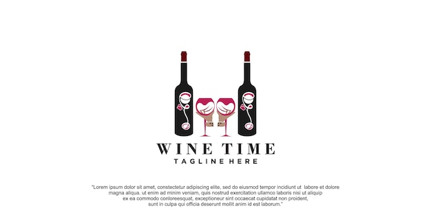 Illustrazione di vettore del modello di progettazione dell'icona di logo del vino vettore premium