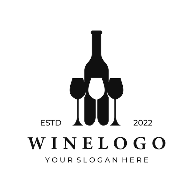 Дизайн шаблона логотипа вина с бокалами и бутылкамилоготип для ночного клуба, бара и винного магазина