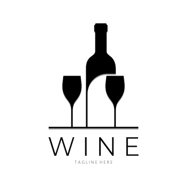 Wine logo with wine glasses and bottlesfor night clubsbarscafe and wine shops