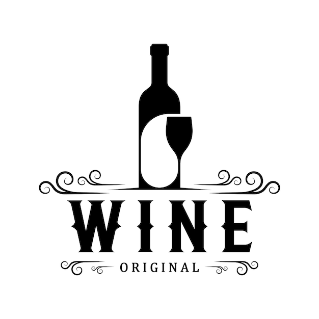 Wine logo with wine glasses and bottlesfor night clubsbarscafe and wine shops