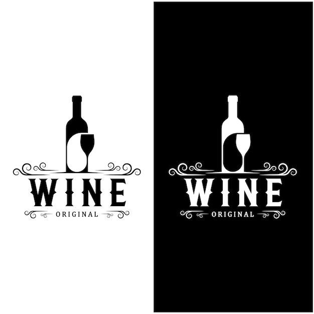 Wine logo with wine glasses and bottlesfor night clubsbarscafe and wine shops