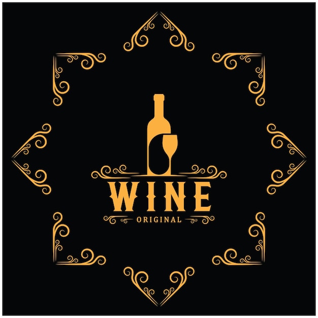 나이트 클럽바카페 및 와인 상점용 와인잔과 병이 있는 와인 로고