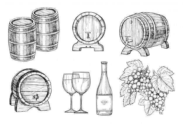 ワイン作りの手描きセット