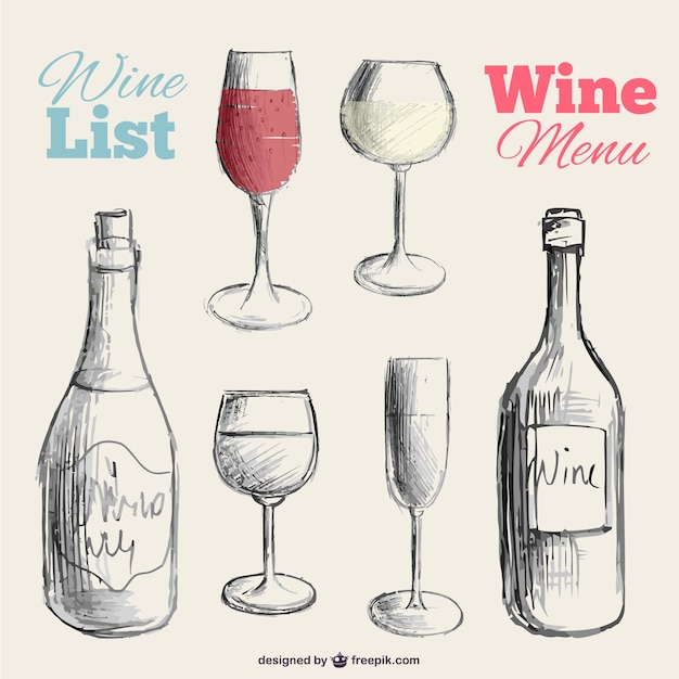 Wine menu hand drawn vector