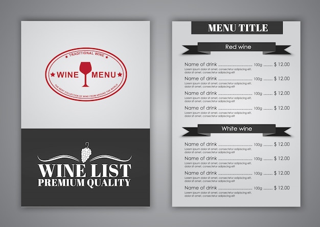 Vector wine menu for restaurant