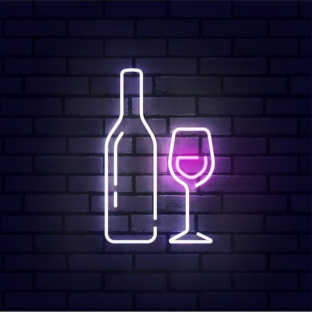 Vector wine neon sign bright signboard light banner wine logo neon emblem vector illustration