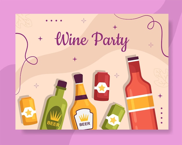 Wine Party Photocall Sjabloon Platte Cartoon Achtergrond Vector Illustratie