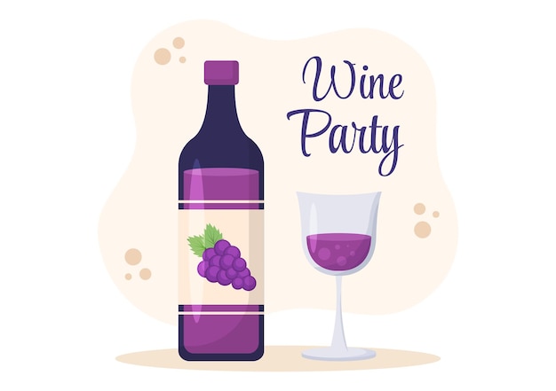 Wine Party Template Hand Drawn Cartoon Flat Illustration