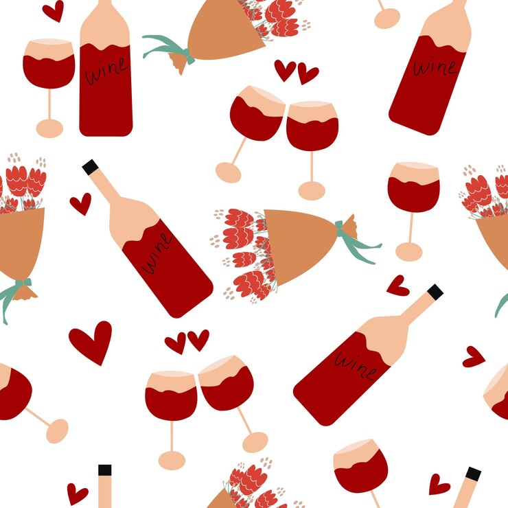 Vector wine pattern. fashion seamless pattern with pink girl stickers for textile. vector.