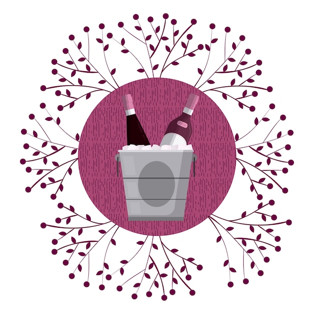 Vettore simbolo del vino rotondo con rami di uva