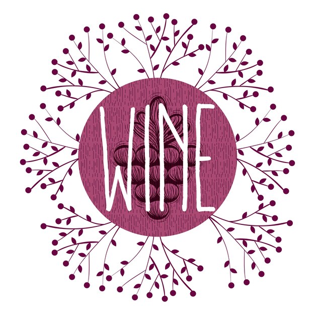 Wine round symbol with leaves