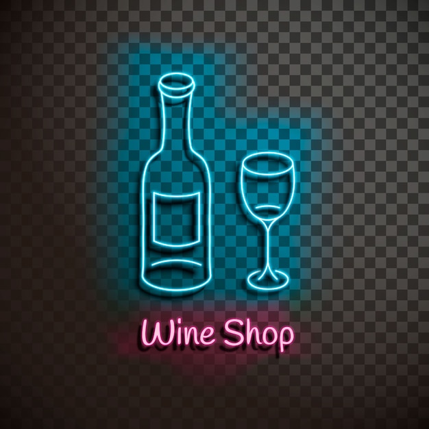 Wine shop. neon blue sign