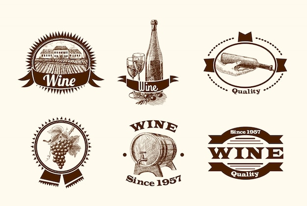 Vector wine sketch labels