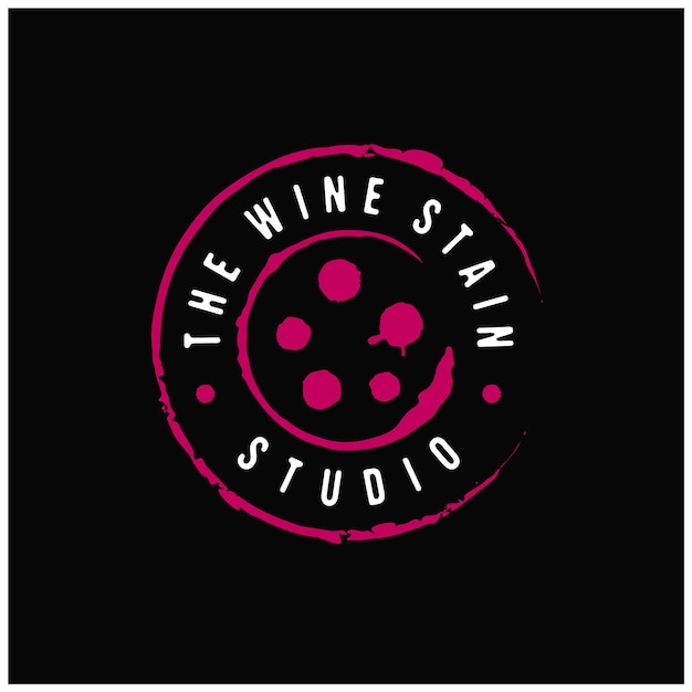Wine stain stamp with film reel roll for video movie cinema studio production logo design