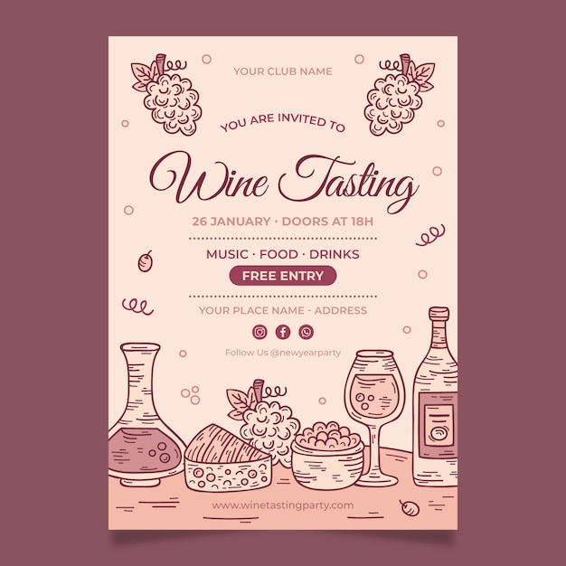 Wine tasting and vineyard vertical poster template