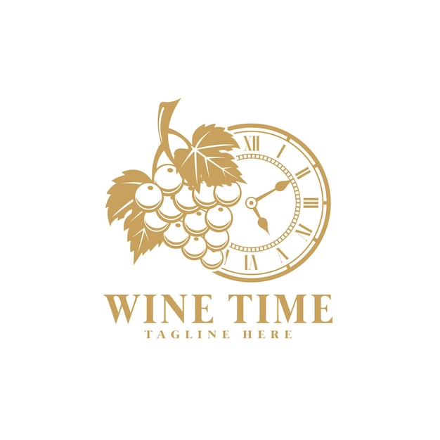 Illustrazione del design del logo del tempo del vino