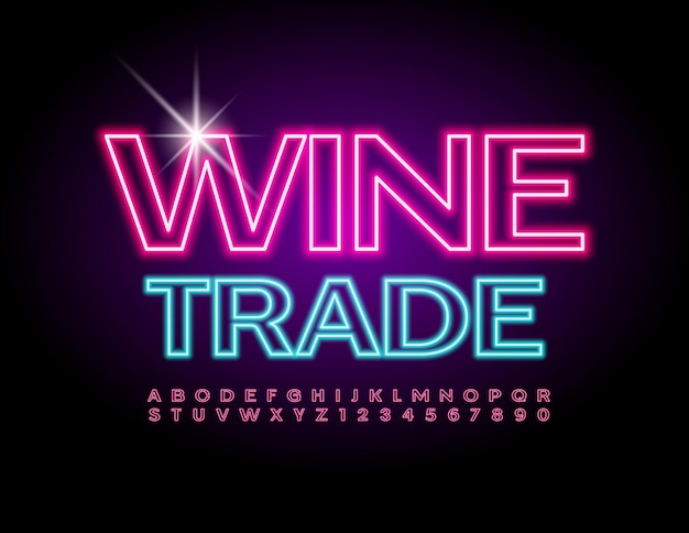 Вектор Набор модных неоновых шрифтов wine trade современные буквы и цифры алфавита