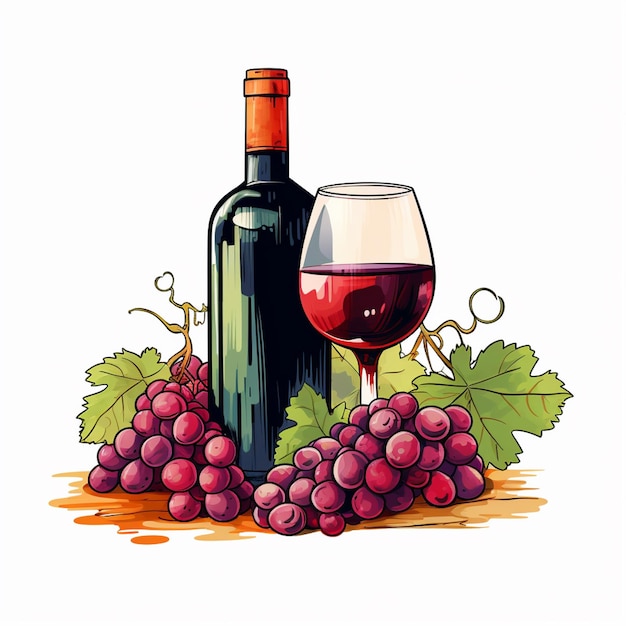 Vino illustrazione vettoriale disegno sfondo rosso grafico vetro set alcol cantina bere pa