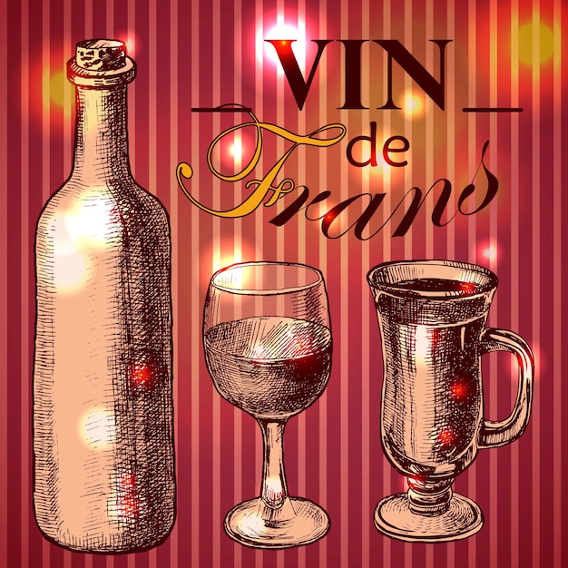 Wine vintage background Hand drawn illustration