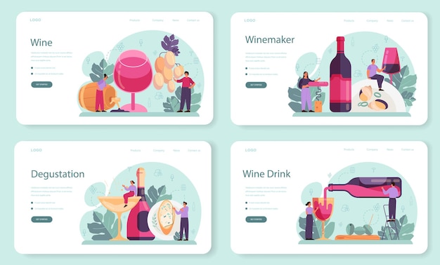 Wine web banner or landing page set