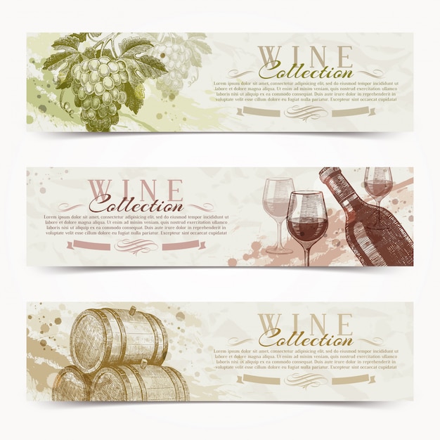 Vector wine and winemaking -   grunge vintage banners with hand drawn objets.