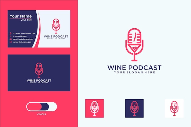 Wine with podcast logo design and business card