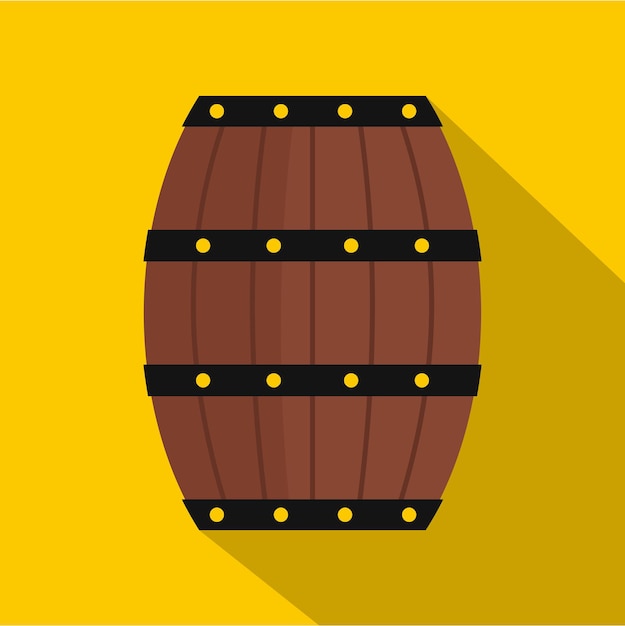 Wine wooden barrel icon Flat illustration of wine wooden barrel vector icon for web isolated on yellow background