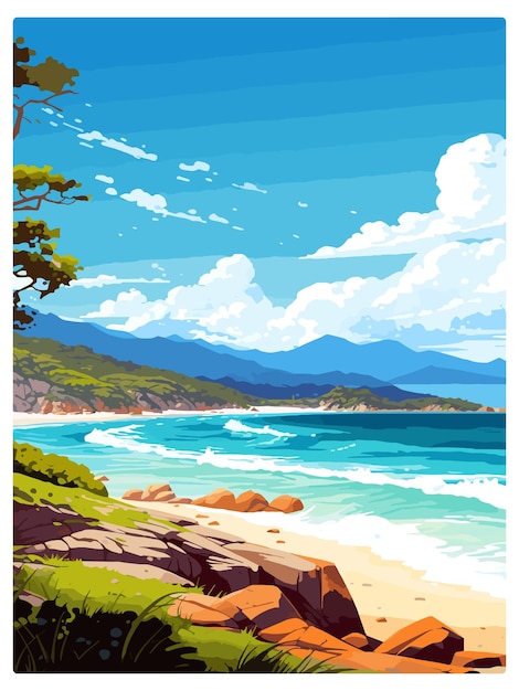 Wineglass bay australia deco vintage travel poster souvenir postcard portrait painting illustration