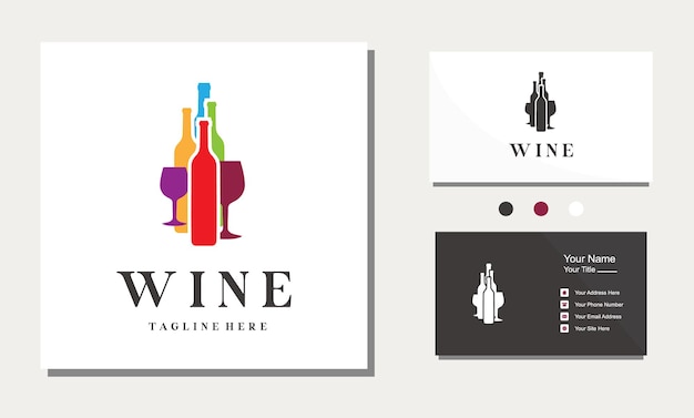 Wineglass bottle abstract color logo design