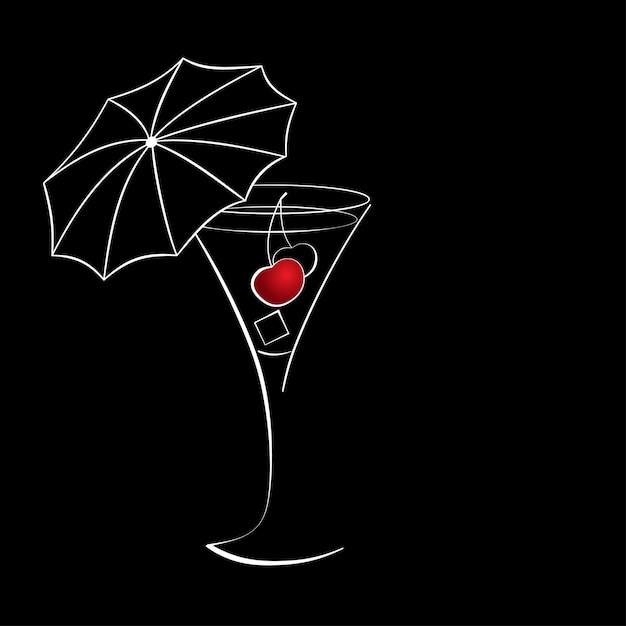 Wineglass of cocktail with cherry and umbrella