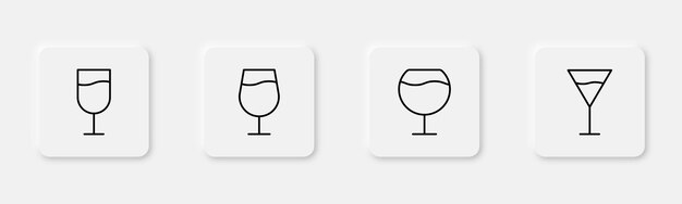 벡터 와인 글래스 아이콘 세트 음료 글래스 라인 아이콘 페인 글래스 와인 글라스 아이콘 편집 가능한 스트로크