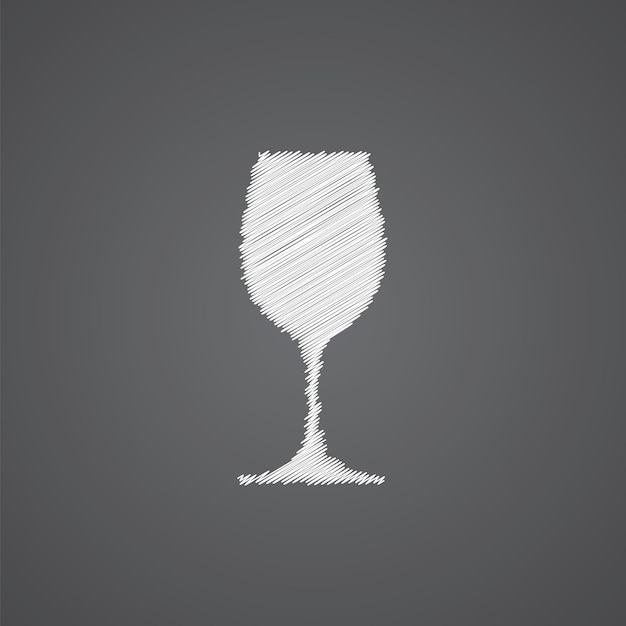 Wineglass sketch logo doodle icon isolated on dark background