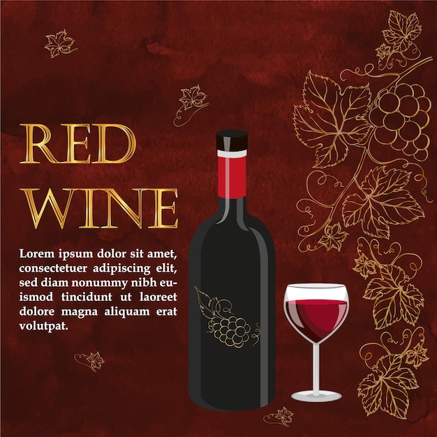 ベクトル アルコールつるボトルと金色のブドウのヴィンテージのワイングラス。