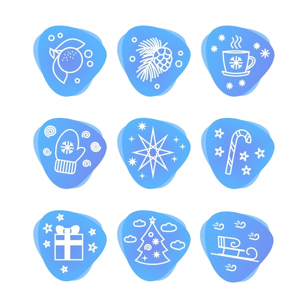 Winer christmas new year icons set