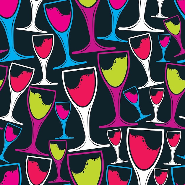 Winery theme seamless vector pattern, decorative stylish wine goblets. Wine tasting conceptual symbols, continual background for graphic design.