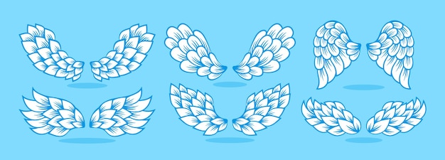 Крыло значок линии набор знак крылатый ангел логотип вектор