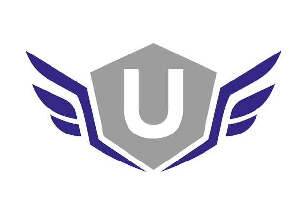 Vector wing logo on letter u transport wing sign transportation symbol