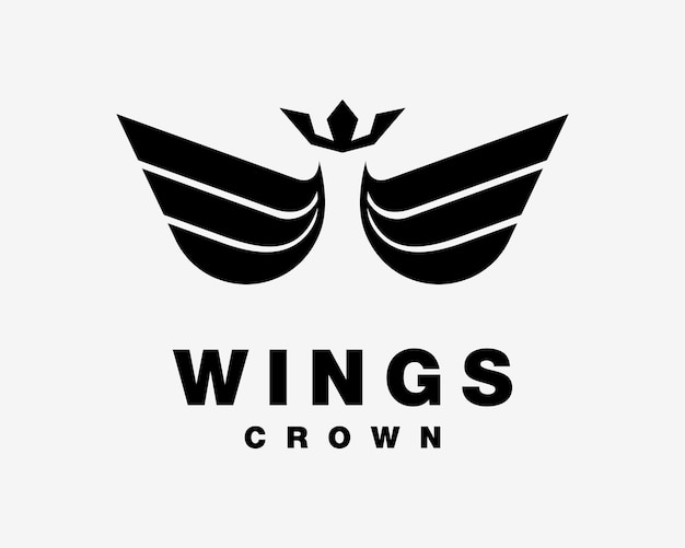 Wing wings silhouette fly flight freedom with crown king kingdom monarch majestic vector logo design