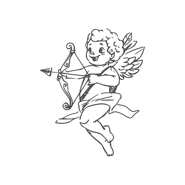 Вектор Крылатый мальчик купидон со стрелой и луком