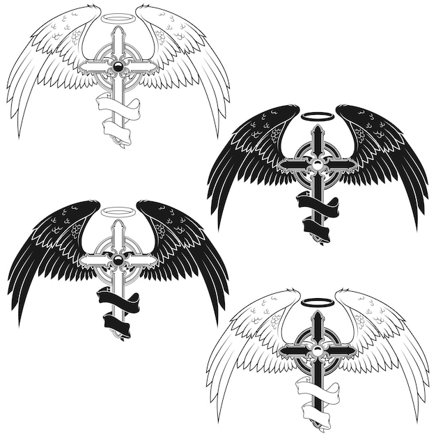 Winged christian cross vector design